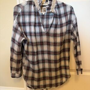 Plaid shirt with ruffle collar. Size XS. A Shirt Thing. White/blue/maroon.